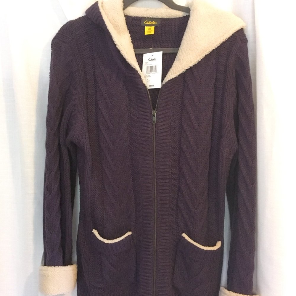 1-2x Cable Knit Sherpa Lined Zip Hoodie